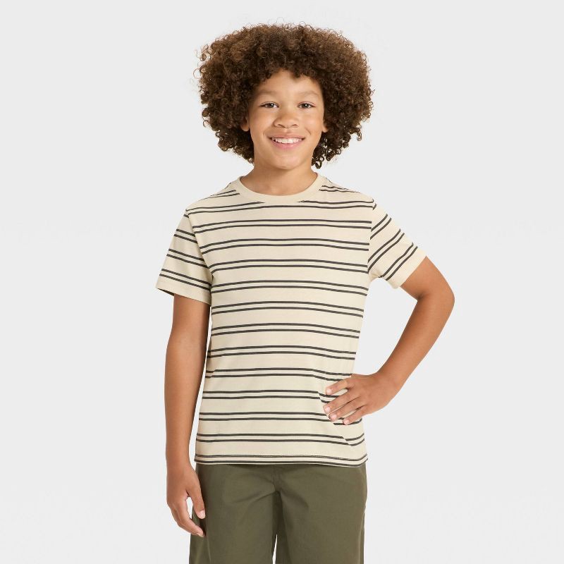 slide 1 of 3, Boys' Short Sleeve Striped T-Shirt - Cat & Jack™ Khaki M, 1 ct
