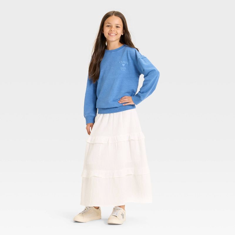 slide 3 of 4, Girls' Relaxed Fit 'Paris' French Terry Pullover Shirt - Cat & Jack™ Steel Blue M, 1 ct