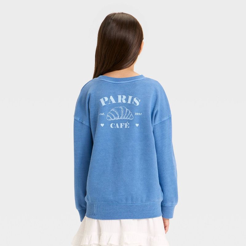 slide 2 of 4, Girls' Relaxed Fit 'Paris' French Terry Pullover Shirt - Cat & Jack™ Steel Blue XL, 1 ct