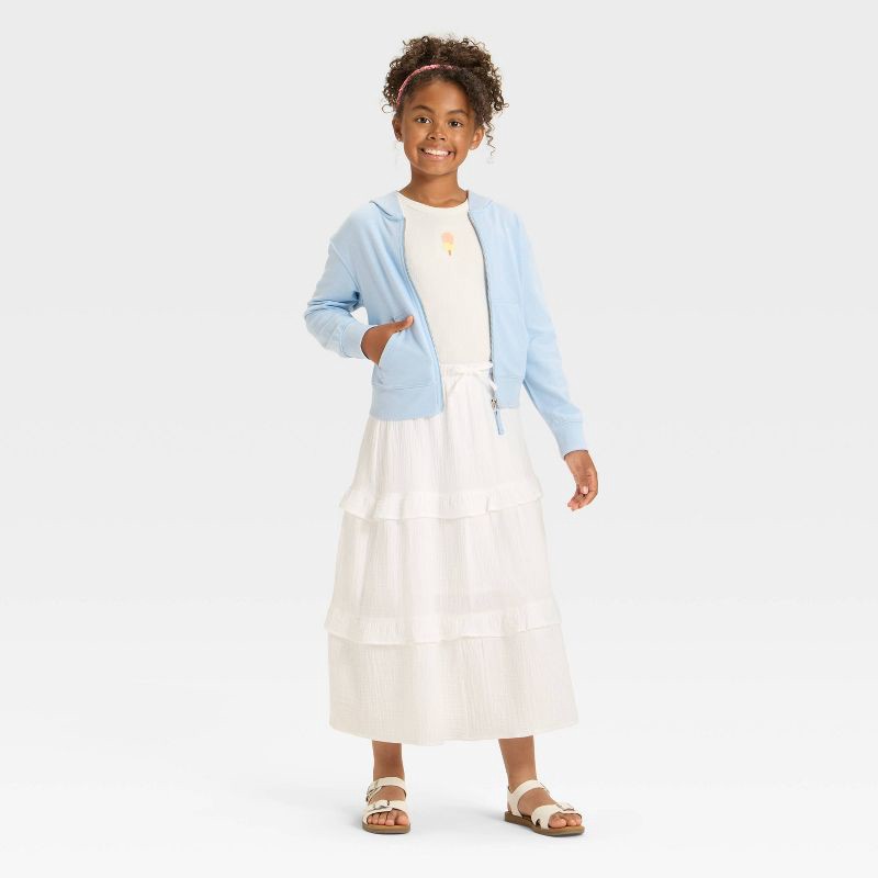 slide 2 of 3, Girls' Hooded French Terry Zip-Up Sweatshirt - Cat & Jack™ Light Blue M, 1 ct