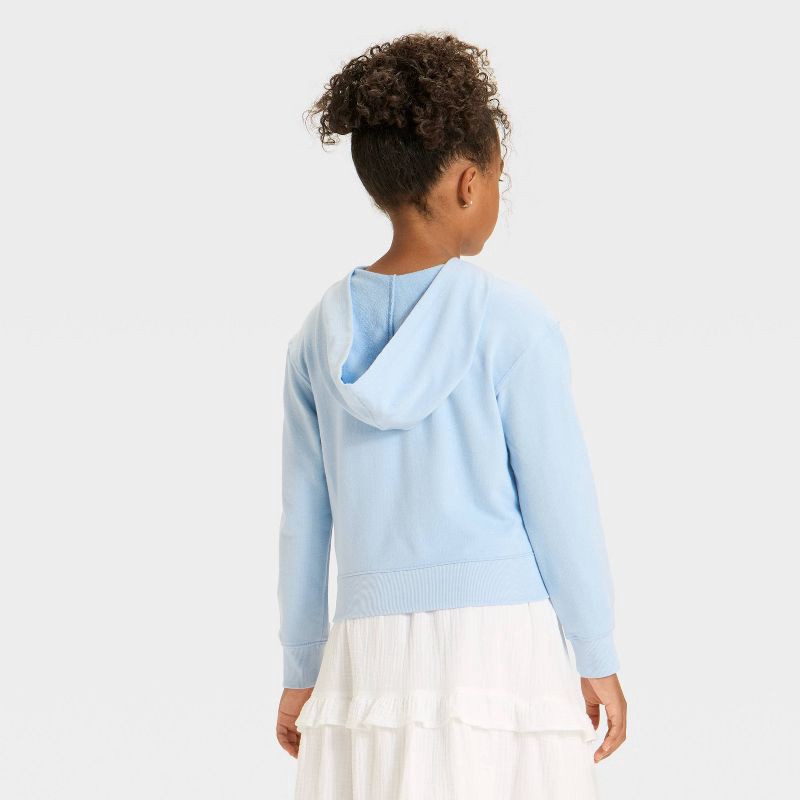 slide 3 of 3, Girls' Hooded French Terry Zip-Up Sweatshirt - Cat & Jack™ Light Blue L, 1 ct