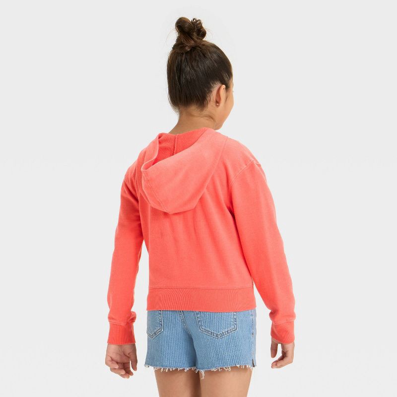 slide 3 of 3, Girls' Hooded French Terry Zip-Up Sweatshirt - Cat & Jack™ Red L, 1 ct