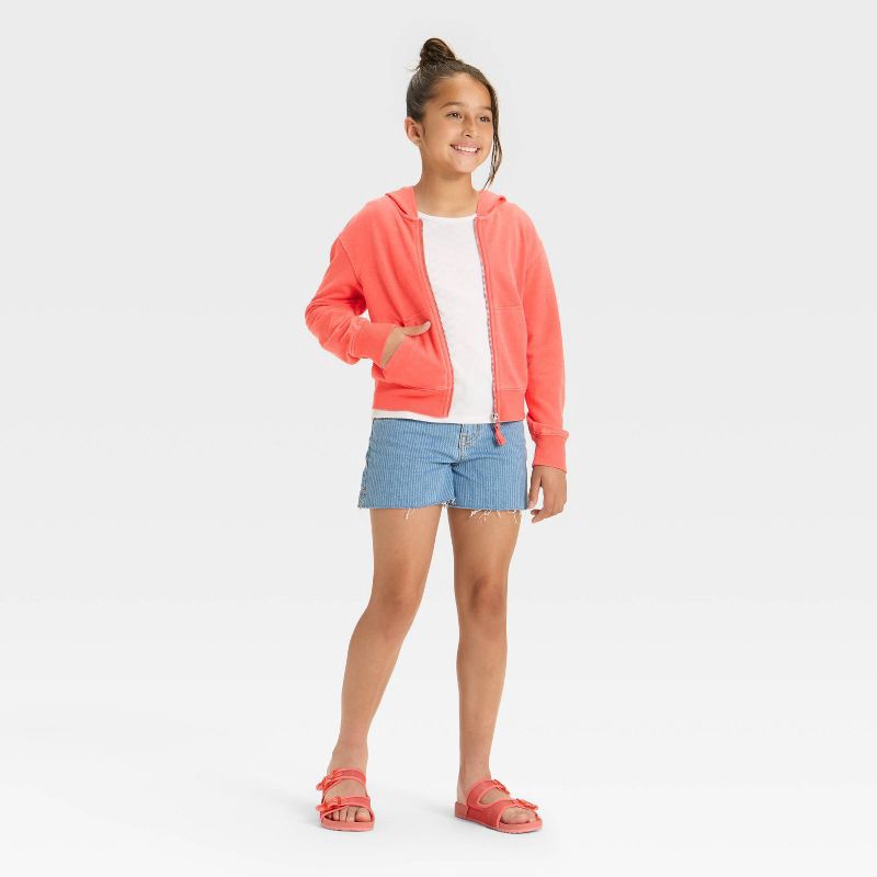 slide 2 of 3, Girls' Hooded French Terry Zip-Up Sweatshirt - Cat & Jack™ Red L, 1 ct