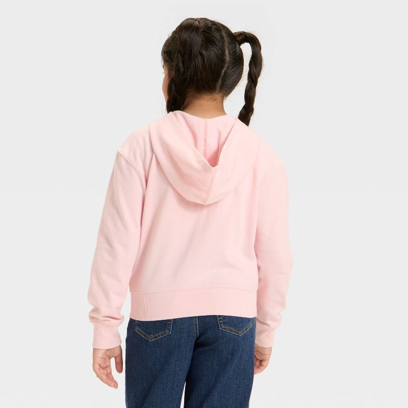slide 3 of 3, Girls' Hooded French Terry Zip-Up Sweatshirt - Cat & Jack™ Soft Pink S, 1 ct