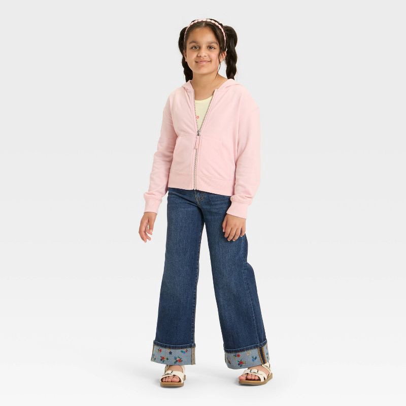slide 2 of 3, Girls' Hooded French Terry Zip-Up Sweatshirt - Cat & Jack™ Soft Pink S, 1 ct