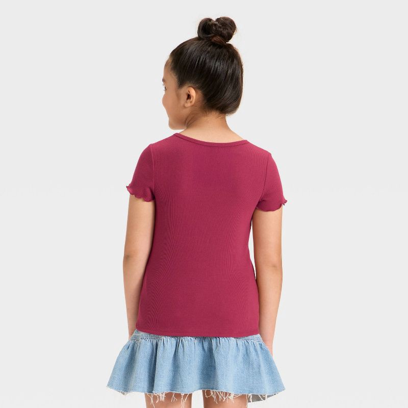 slide 2 of 3, Girls' Short Sleeve Ribbed T-Shirt - Cat & Jack™ Garnet Red S, 1 ct