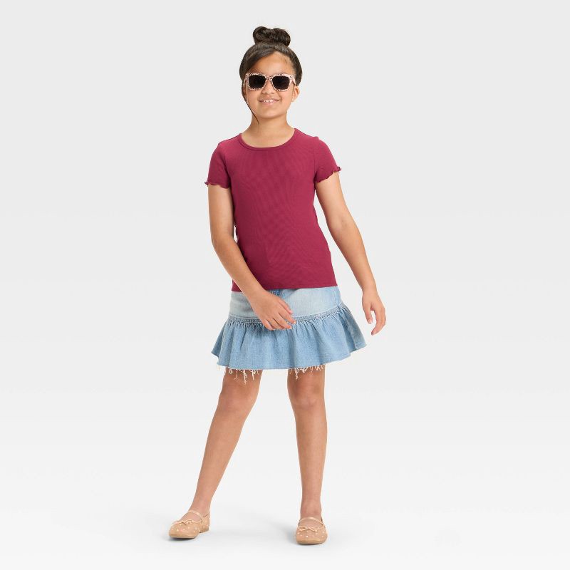 slide 3 of 3, Girls' Short Sleeve Ribbed T-Shirt - Cat & Jack™ Garnet Red XL, 1 ct