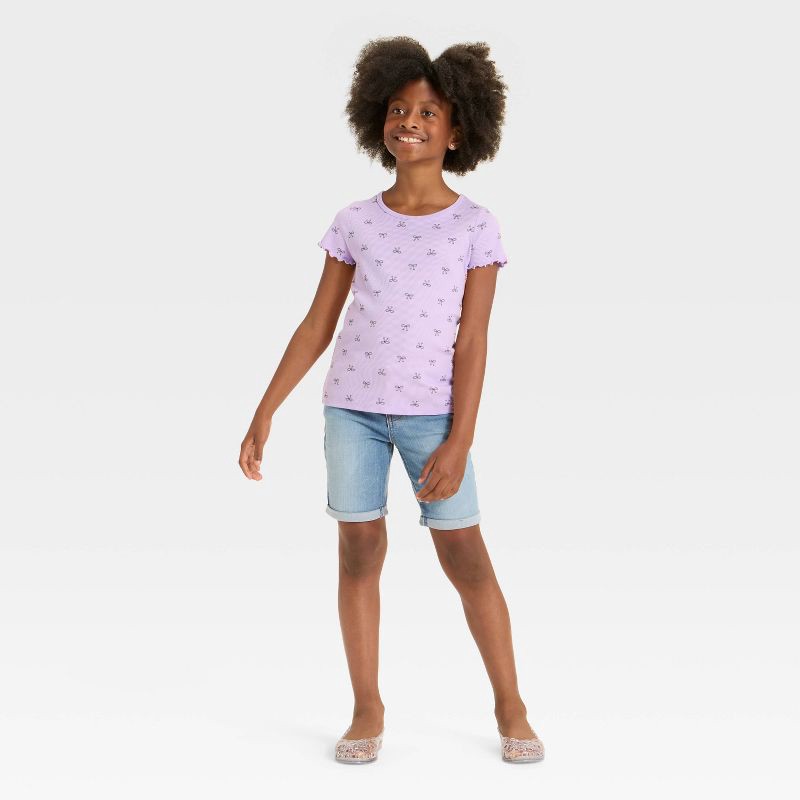 slide 3 of 3, Girls' Short Sleeve Ribbed T-Shirt - Cat & Jack™ Lavender L, 1 ct