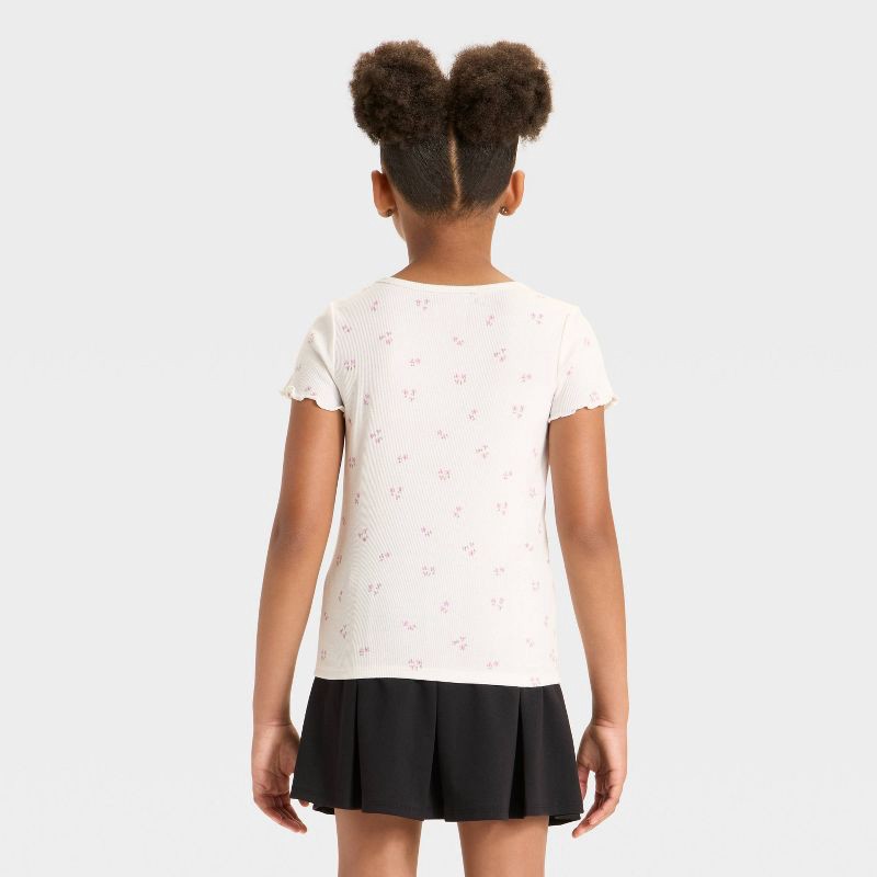slide 2 of 3, Girls' Short Sleeve Floral Ribbed T-Shirt - Cat & Jack™ Cream S, 1 ct