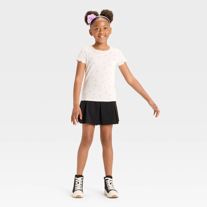 slide 2 of 3, Girls' Short Sleeve Floral Ribbed T-Shirt - Cat & Jack™ Cream M, 1 ct