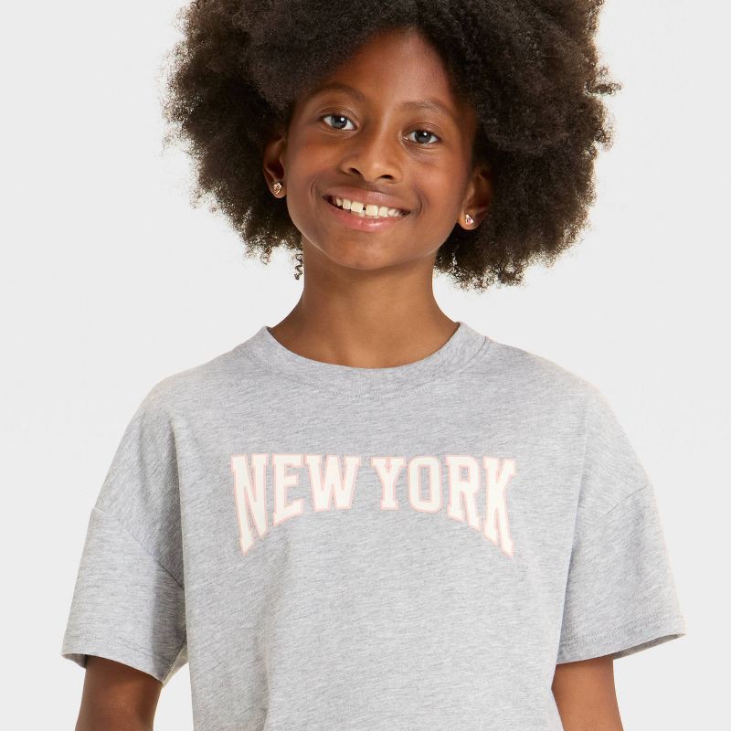 slide 3 of 4, Girls' Short Sleeve Knit Oversized Graphic T-Shirt - Cat & Jack™ Heather Gray L, 1 ct