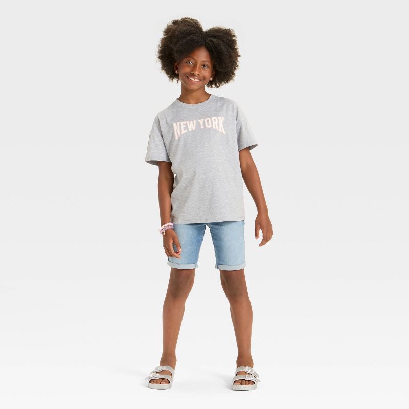 slide 2 of 4, Girls' Short Sleeve Knit Oversized Graphic T-Shirt - Cat & Jack™ Heather Gray L, 1 ct