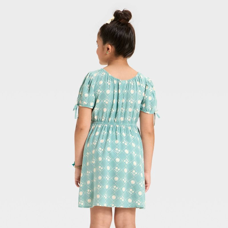 slide 2 of 3, Girls' Short Sleeve Woven Dress - Cat & Jack™ Green XL, 1 ct