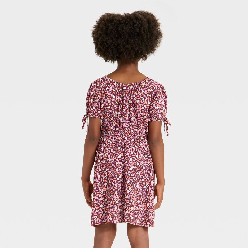 slide 3 of 3, Girls' Short Sleeve Woven Dress - Cat & Jack™ Burgundy XS, 1 ct