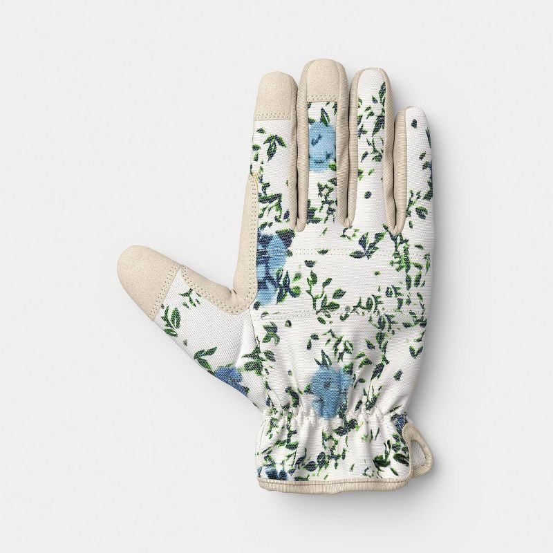 slide 3 of 3, Duck Canvas Floral Ikat Blossom Pattern Work Gloves One Size Khaki - Threshold™, 1 ct