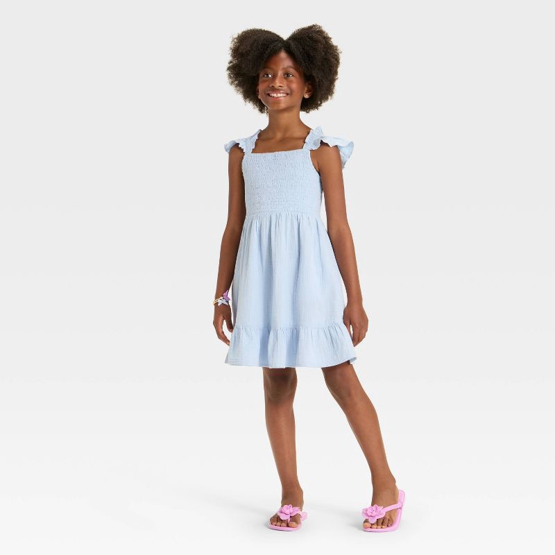 slide 2 of 3, Girls' Sleeveless Solid Woven Dress - Cat & Jack™ Light Blue L, 1 ct