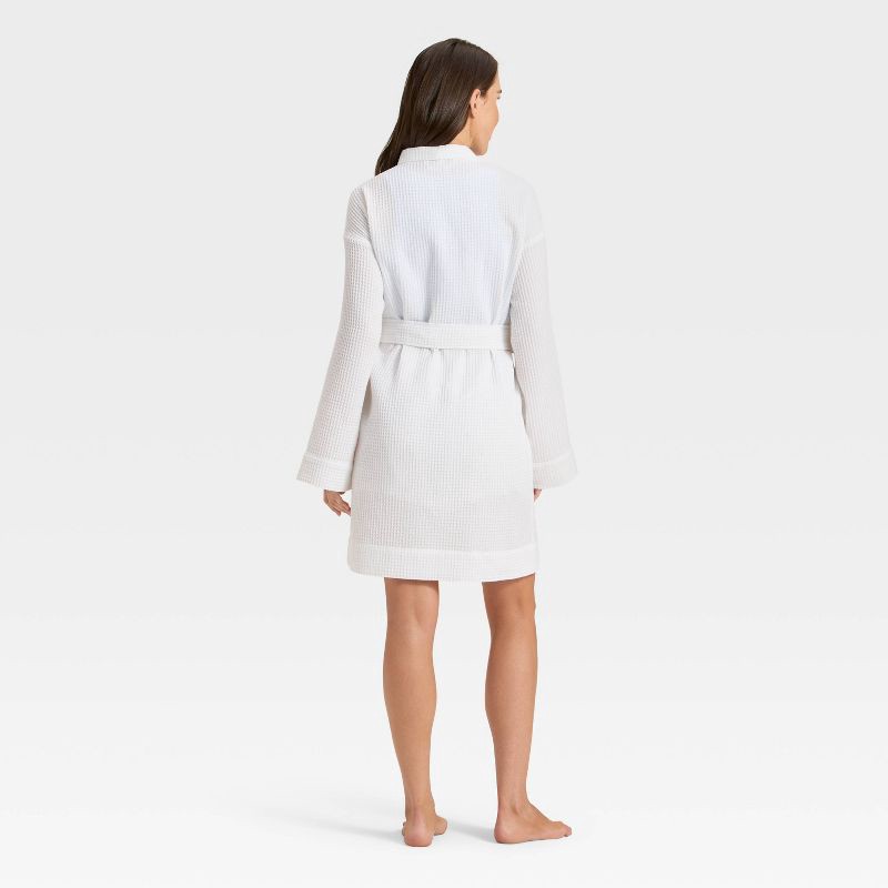 slide 2 of 3, Women's Waffle Short Robe - Auden™ White M/L, 1 ct