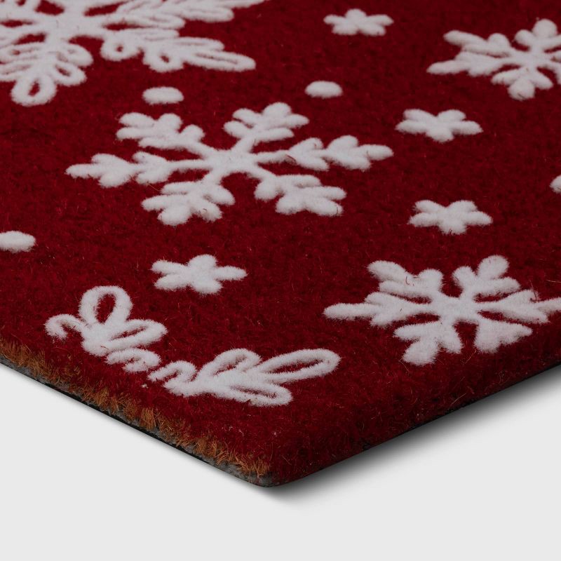 slide 3 of 4, Christmas Snowflakes Flocked Doormat Red - Wondershop™, 1 ct