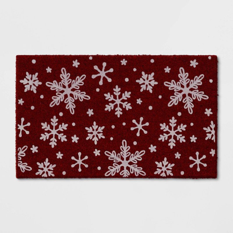 slide 1 of 4, Christmas Snowflakes Flocked Doormat Red - Wondershop™, 1 ct