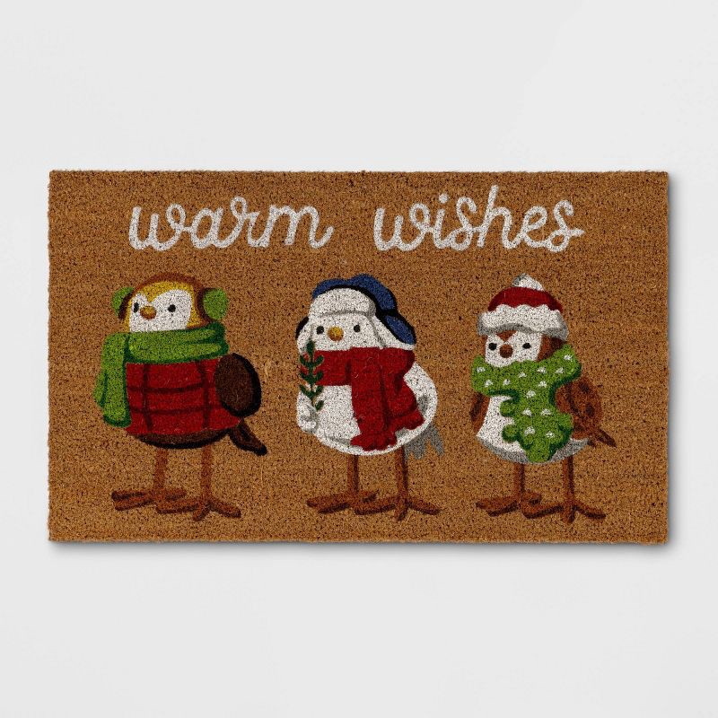 slide 1 of 4, Christmas 'Warm Wishes' Coir Doormat Natural and Red - Wondershop™, 1 ct