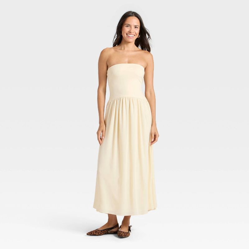 slide 1 of 3, Women's Maxi Dress - A New Day™ Cream XS, 1 ct