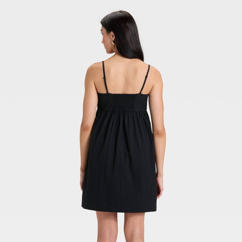 slide 2 of 3, Women's Seersucker Mini Dress - A New Day™ Black L, 1 ct