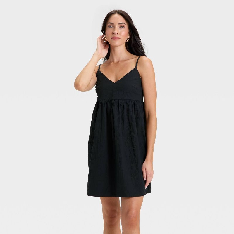 slide 1 of 3, Women's Seersucker Mini Dress - A New Day™ Black L, 1 ct