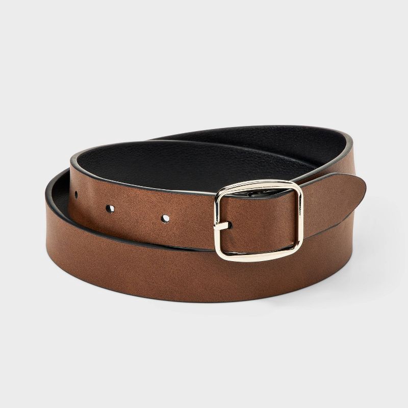 slide 3 of 4, Girls' Solid Reversible Belt - Cat & Jack™ Black/Brown M, 1 ct