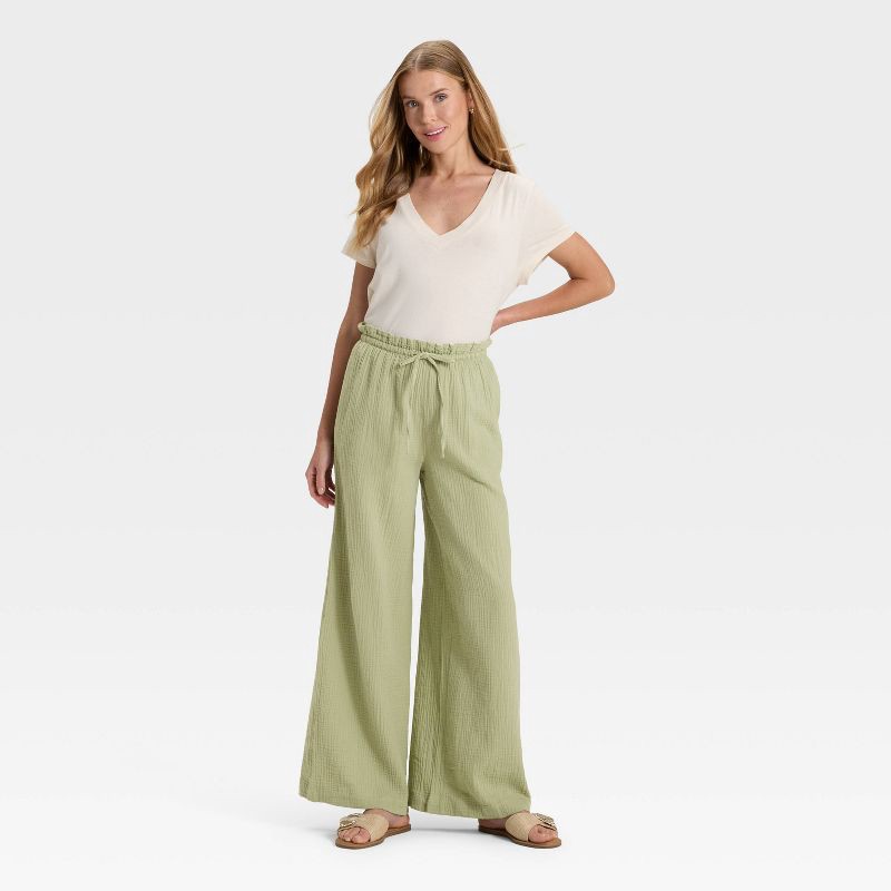 slide 2 of 3, Women's High-Rise Wide Leg Pull-On Pants - Universal Thread™ Olive Green XS, 1 ct