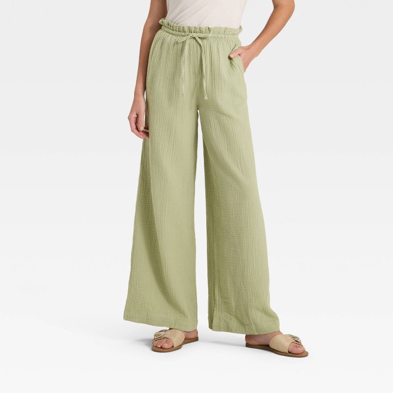 slide 1 of 3, Women's High-Rise Wide Leg Pull-On Pants - Universal Thread™ Olive Green XS, 1 ct