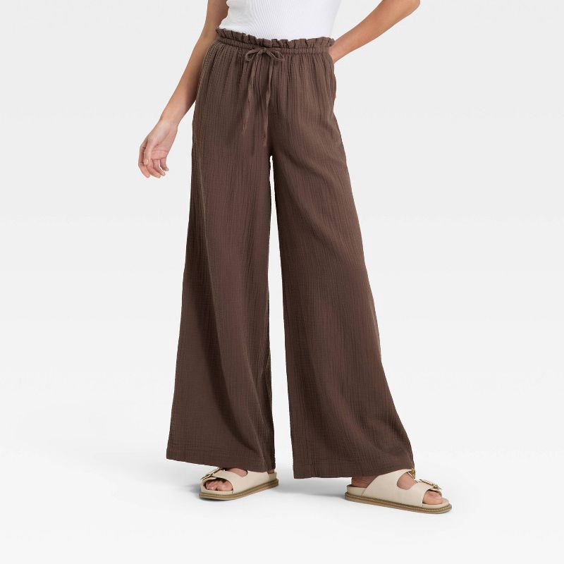 slide 1 of 3, Women's High-Rise Wide Leg Pull-On Pants - Universal Thread™ Brown XL, 1 ct