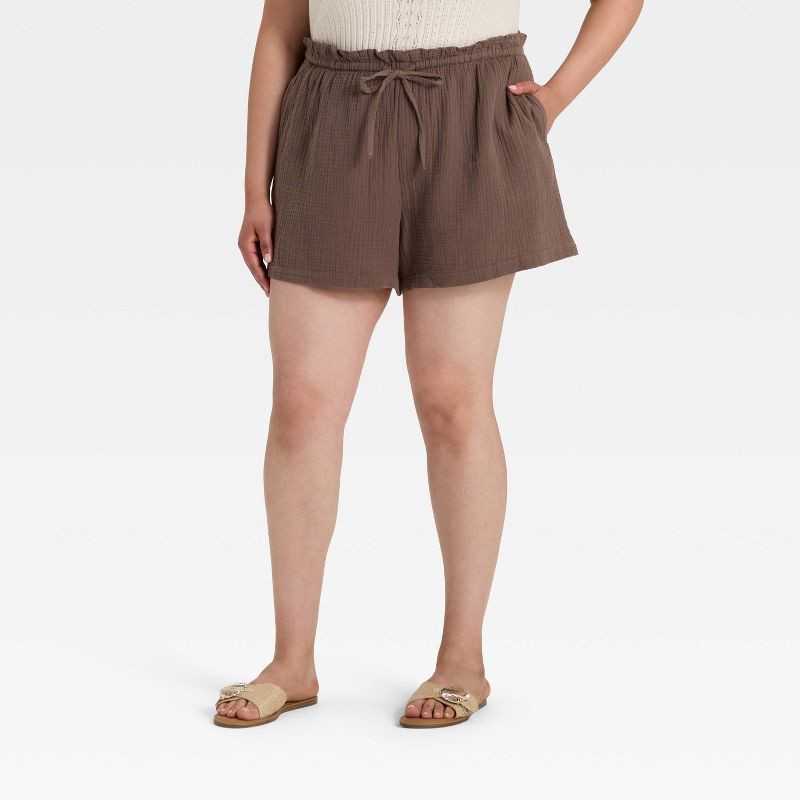 slide 1 of 3, Women's High-Rise Pull-On Shorts - Universal Thread™ Brown XXL, 1 ct