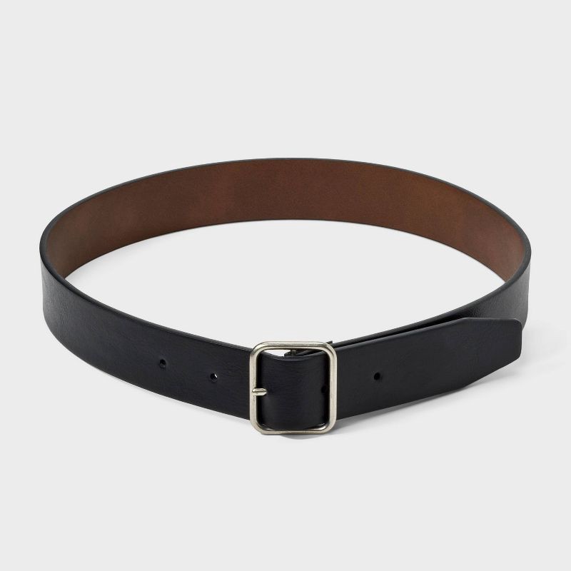 slide 2 of 4, Boys' Solid Reversible Belt - Cat & Jack™ Black/Brown M, 1 ct