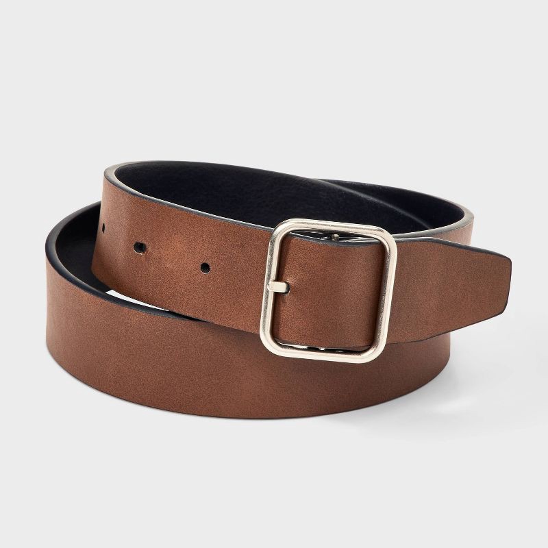 slide 3 of 4, Boys' Solid Reversible Belt - Cat & Jack™ Black/Brown L, 1 ct