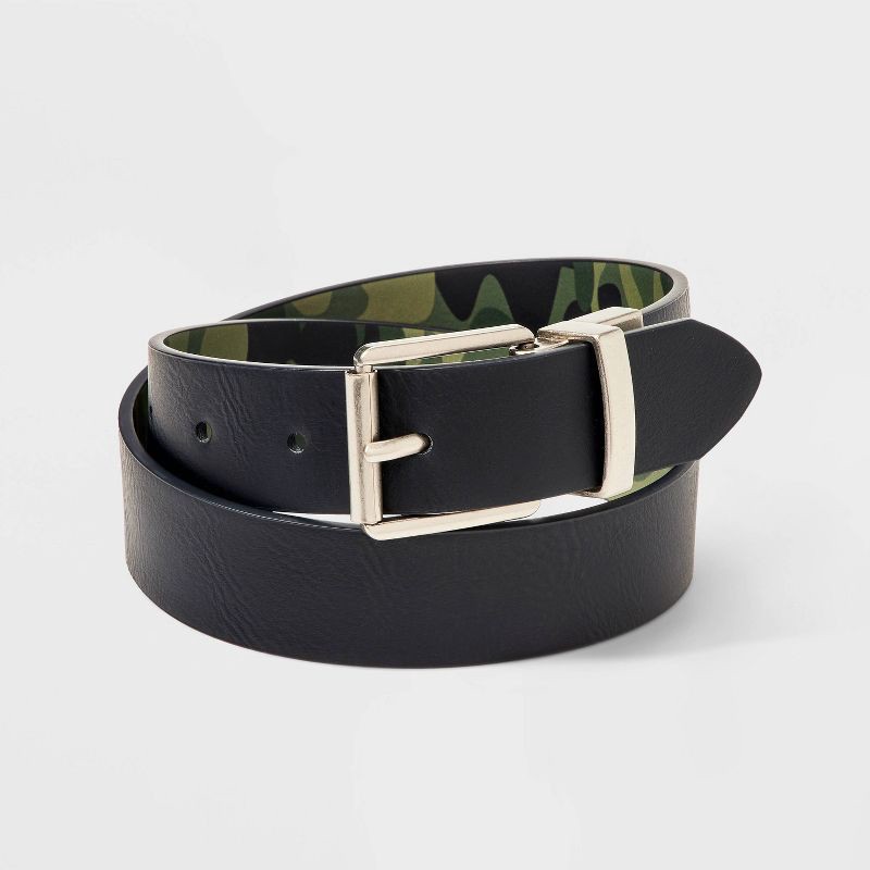 slide 3 of 4, Boys' Camouflage Reversible Belt - Cat & Jack™ Dark Olive Green M, 1 ct