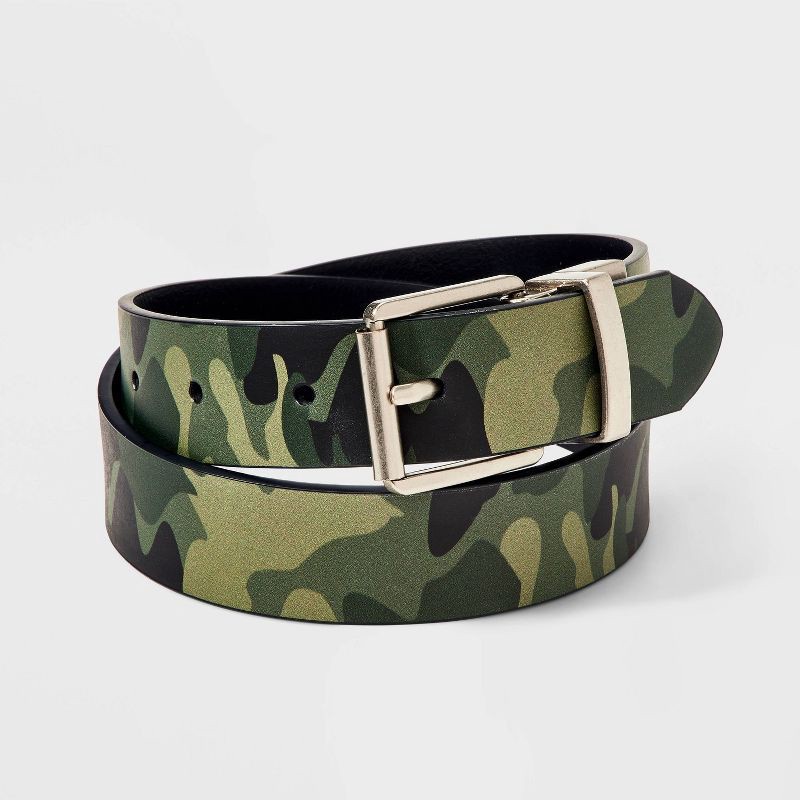 slide 1 of 4, Boys' Camouflage Reversible Belt - Cat & Jack™ Dark Olive Green L, 1 ct