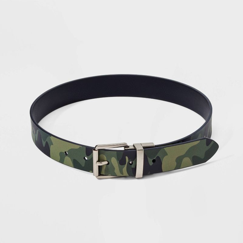 slide 2 of 4, Boys' Camouflage Reversible Belt - Cat & Jack™ Dark Olive Green XL, 1 ct