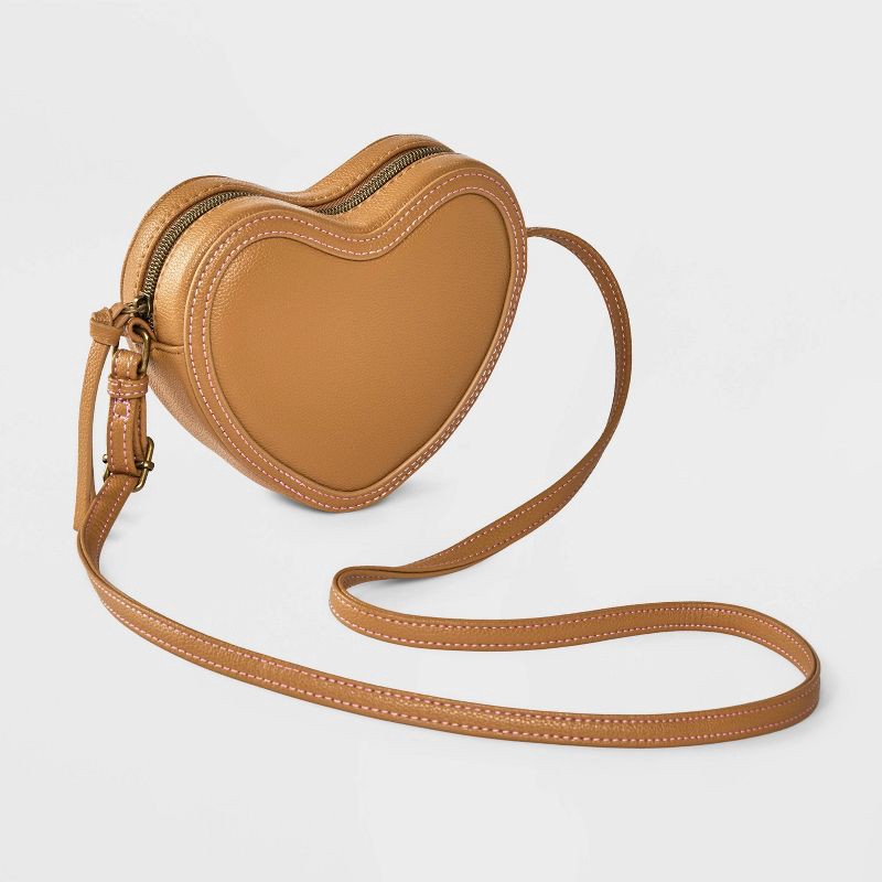 slide 2 of 4, Girls' Heart Shaped Crossbody Bag - Cat & Jack™ Brown, 1 ct