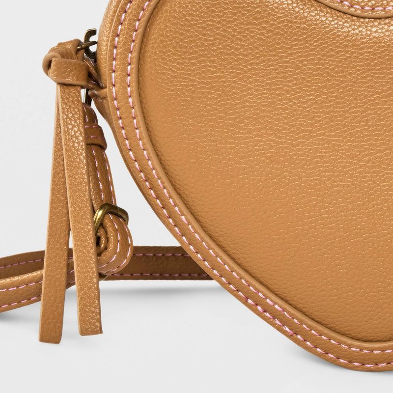 slide 4 of 4, Girls' Heart Shaped Crossbody Bag - Cat & Jack™ Brown, 1 ct