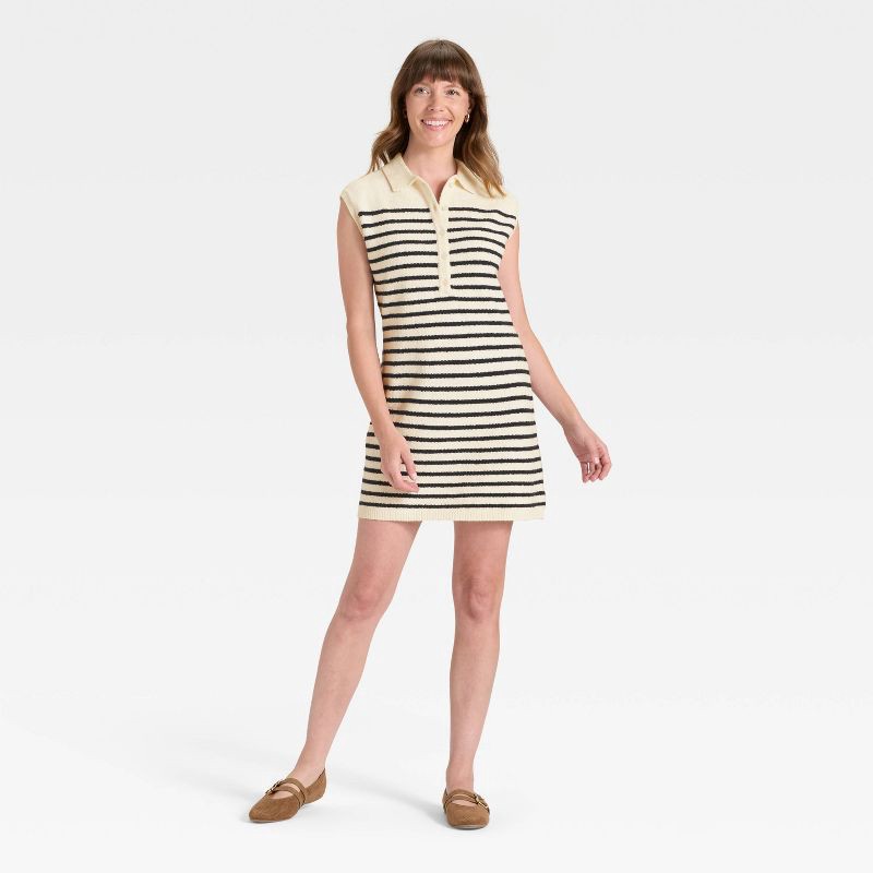 slide 3 of 3, Women's Mini Sweater Dress - Universal Thread™ Cream Striped M, 1 ct