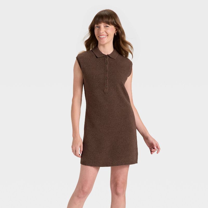 slide 1 of 3, Women's Mini Sweater Dress - Universal Thread™ Brown L, 1 ct
