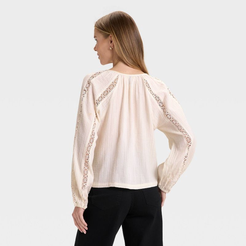 slide 2 of 3, Women's Balloon Long Sleeve Lace Blouse - Universal Thread™ Cream L, 1 ct