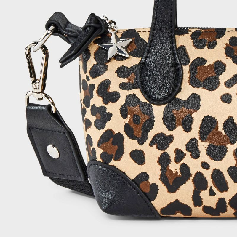 slide 4 of 4, Girls' Mini Leopard Printed Satchel Crossbody Bag - art class™ Black/Brown, 1 ct