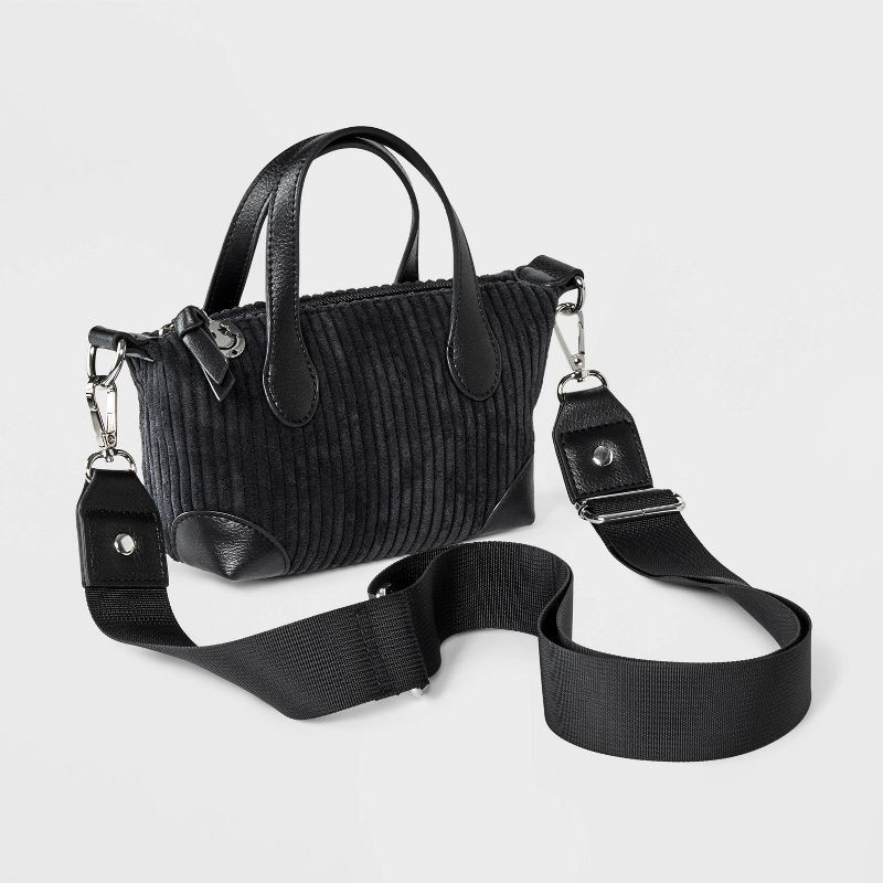 slide 2 of 4, Girls' Mini Corduroy Satchel Crossbody Bag - art class™ Black, 1 ct