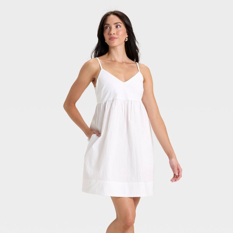 slide 1 of 3, Women's Seersucker Mini Dress - A New Day™ White M, 1 ct