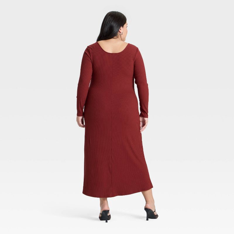 slide 2 of 3, Women's Long Sleeve Rib-Knit Maxi Dress - A New Day™ Maroon XXL, 1 ct