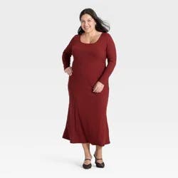 Women's Long Sleeve Rib-Knit Maxi Dress - A New Day™ Maroon XXL