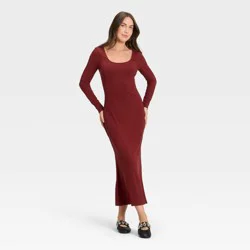 Women's Long Sleeve Rib-Knit Maxi Dress - A New Day™ Maroon S