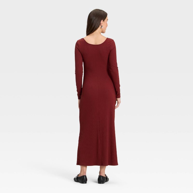 slide 2 of 3, Women's Long Sleeve Rib-Knit Maxi Dress - A New Day™ Maroon M, 1 ct