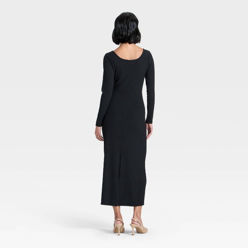 slide 2 of 3, Women's Long Sleeve Rib-Knit Maxi Dress - A New Day™ Black S, 1 ct